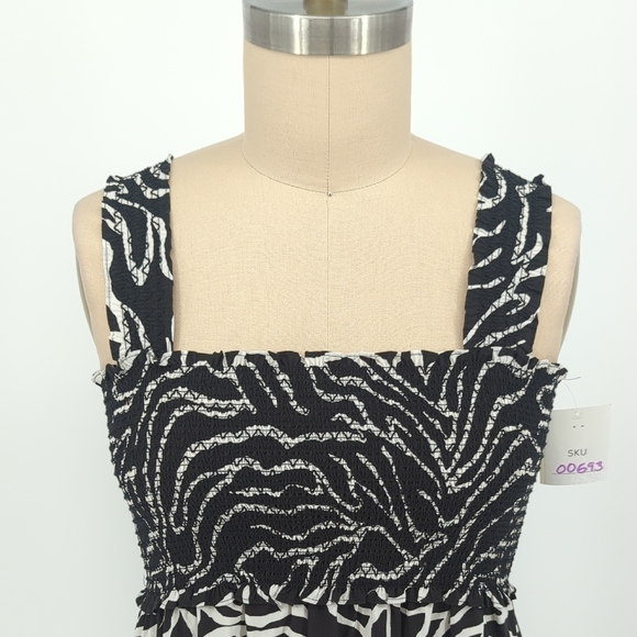 00693 Rails Zebra Smock Midi Dress Black White size Large animal print bohemian - Picture 3 of 6